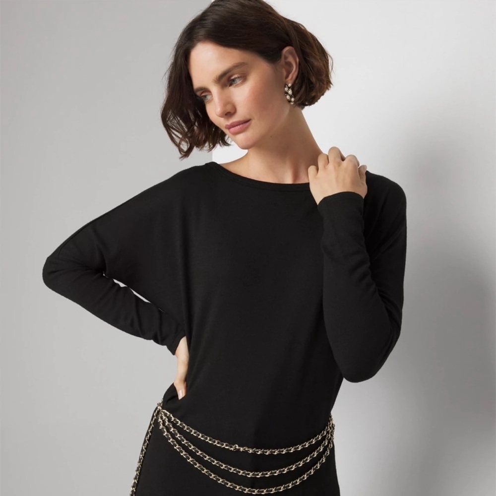 NWT WHBM Long Sleeve Knit Top with Cutout Back Blouse in Black size S